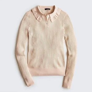 J.Crew ruffle-collar ribbed merino wool polo collar sweater,  warm almond, M